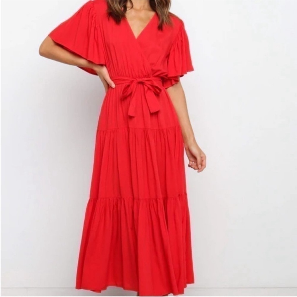 Petal + Pup Barker Tiered Midi Dress in Red Size Medium - Picture 2 of 6
